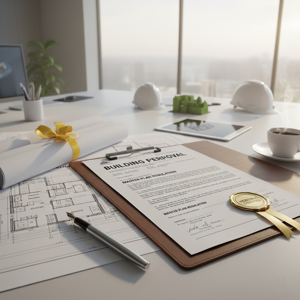 Builder inspecting site