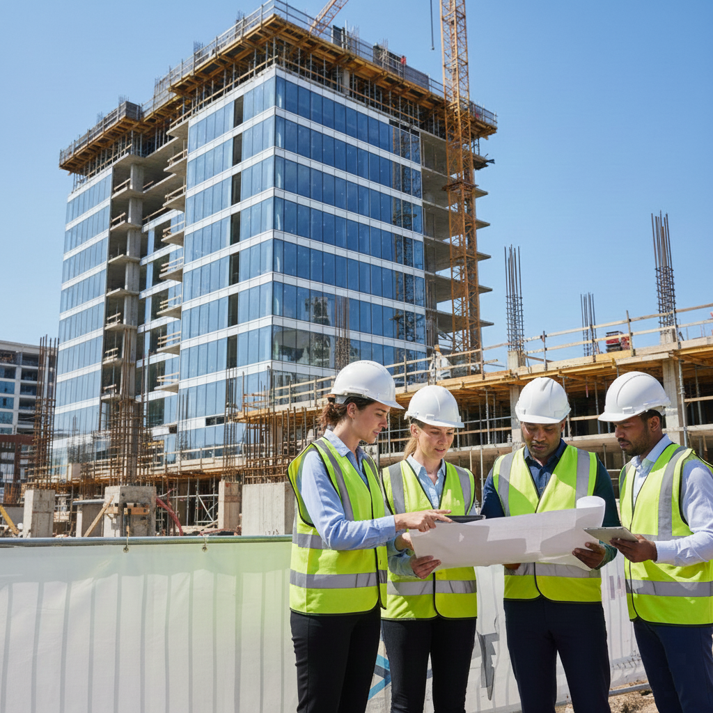 Builder inspecting site